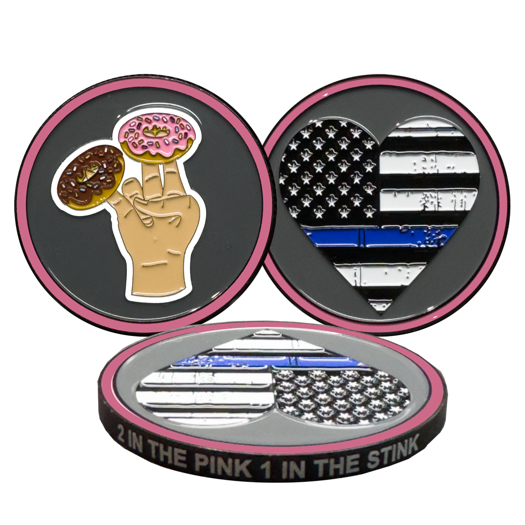 DL11-17 2 in the Pink 1 in the stink donut Challenge Coin Golf Marker for Shocker Hand Gesture Fans