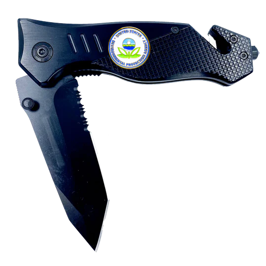 EPA Environmental Protection Agency collectible 3-in-1 Police Tactical Rescue knife tool with Seatbelt Cutter, Steel Serrated Blade, Glass Breaker