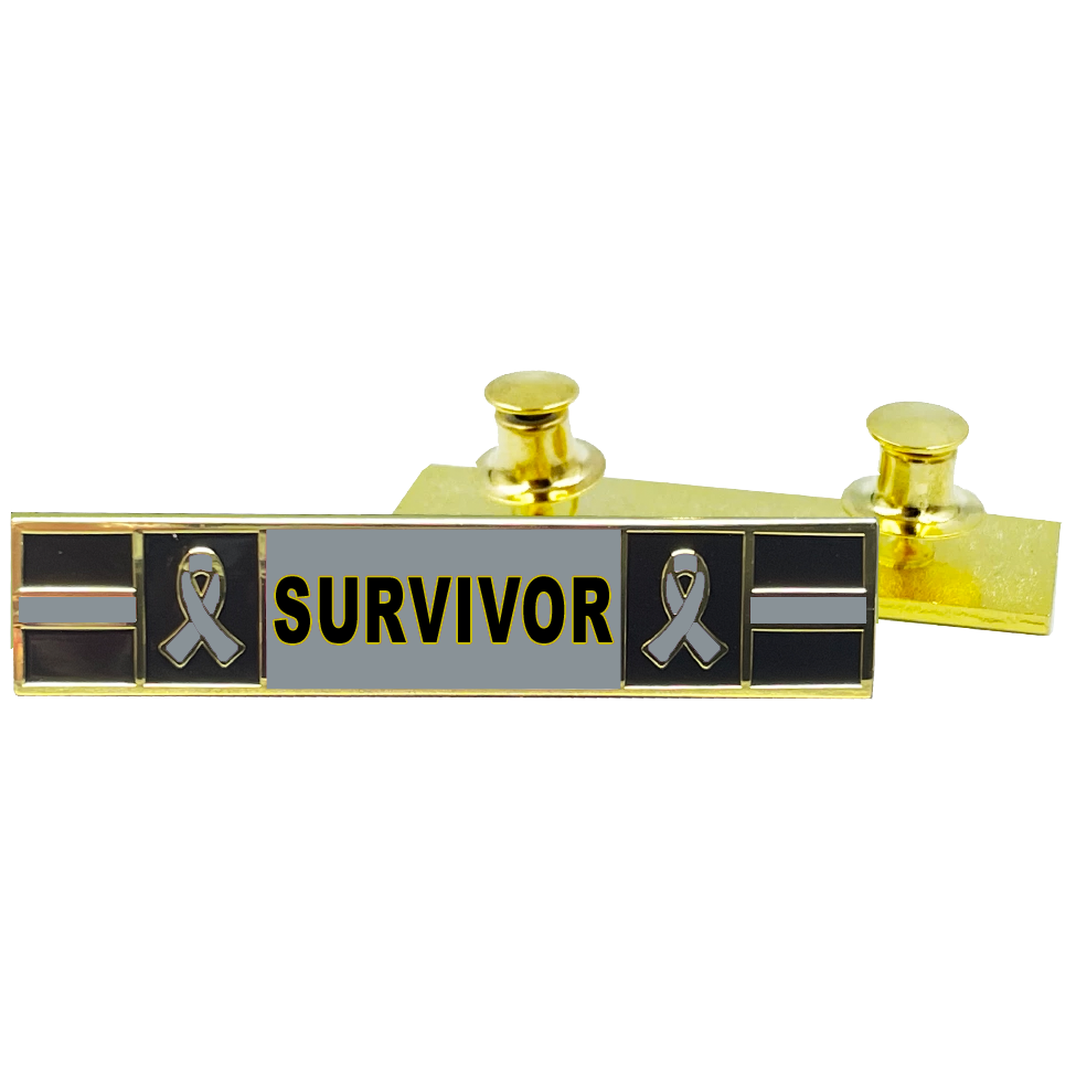 PBX-012-B Thin Gray Line Ribbon Brain Cancer Survivor commendation bar pin Police Style Ewing Sarcoma Awareness Month