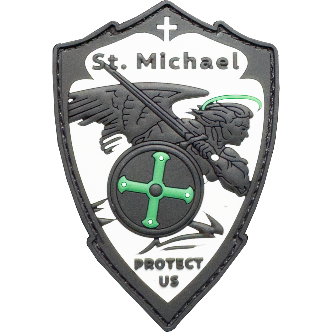 EL16-024 Saint Michael Patch St. Michael Patron Saint Police Military Protect Us Prayer Thin Green Line Rubber Morale Patch