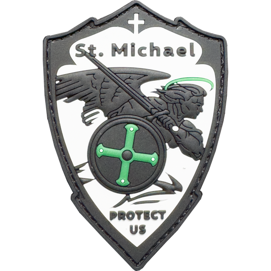EL16-024 Saint Michael Patch St. Michael Patron Saint Police Military Protect Us Prayer Thin Green Line Rubber Morale Patch