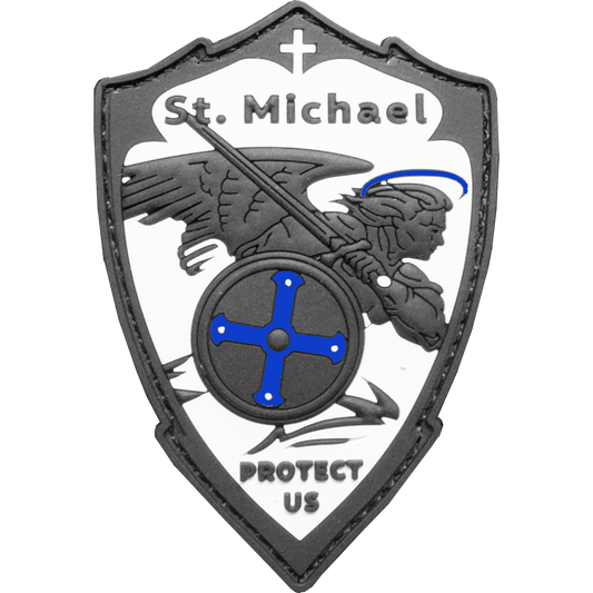 EL18-024 Saint Michael Patch St. Michael Patron Saint Police Military Protect Us Prayer Thin Blue Line Police Officer Rubber Morale Patch