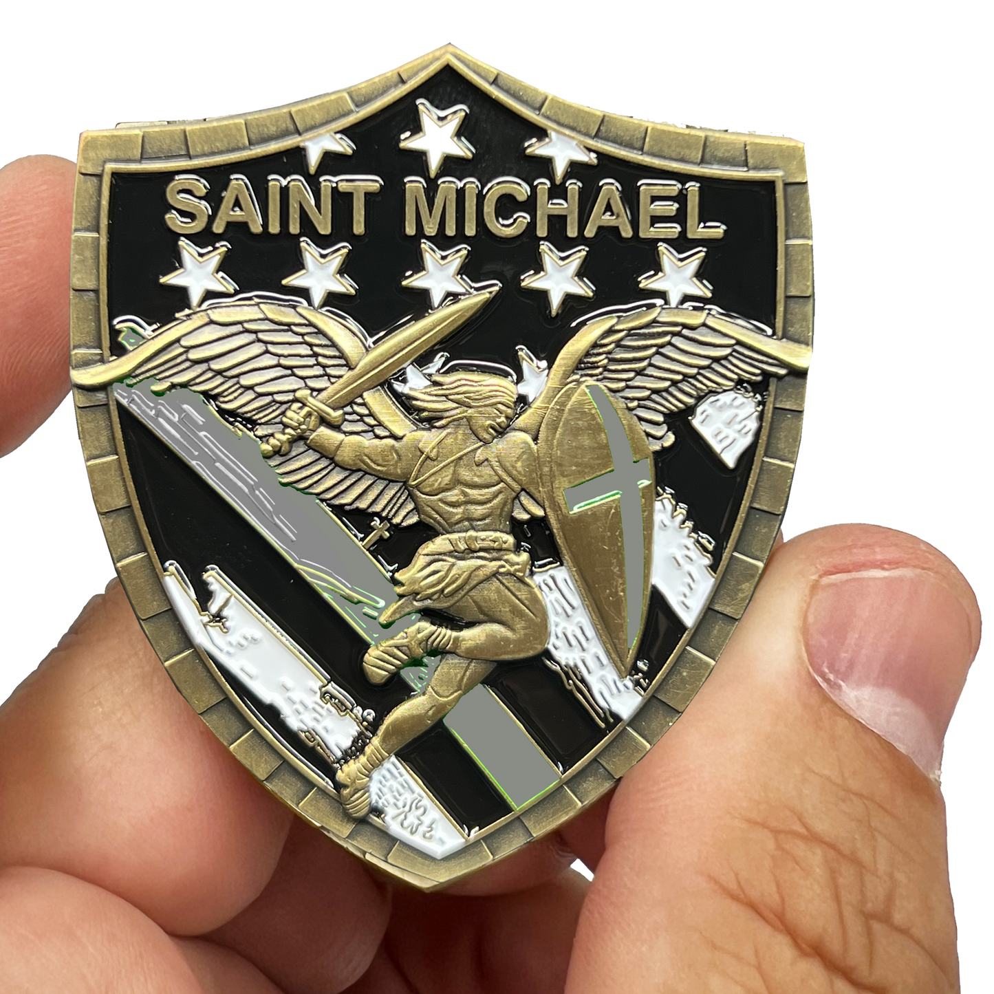 HH-011 Correctional Officer Saint Michael Gladiator Shield Thin Gray Line CO Flag Challenge Coin