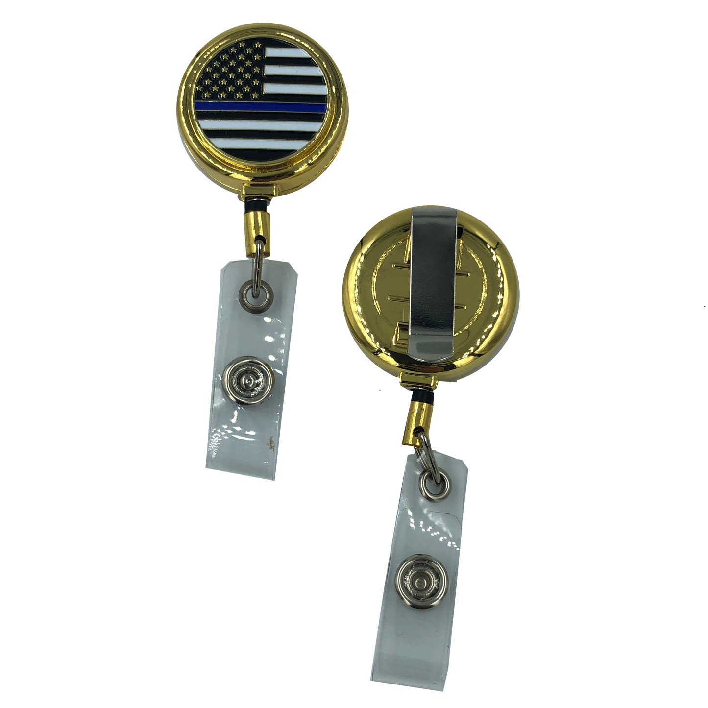 CL8-08 Police Thin Blue Line Metal ID Reel retractable ID Card Holder CBP First Responder Officer