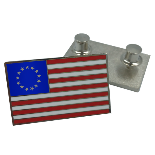 CL5-006 Betsy Ross 13 star vintage Cloisonne' hard enamel large 1.5 inch U.S. Flag pin with double pin back