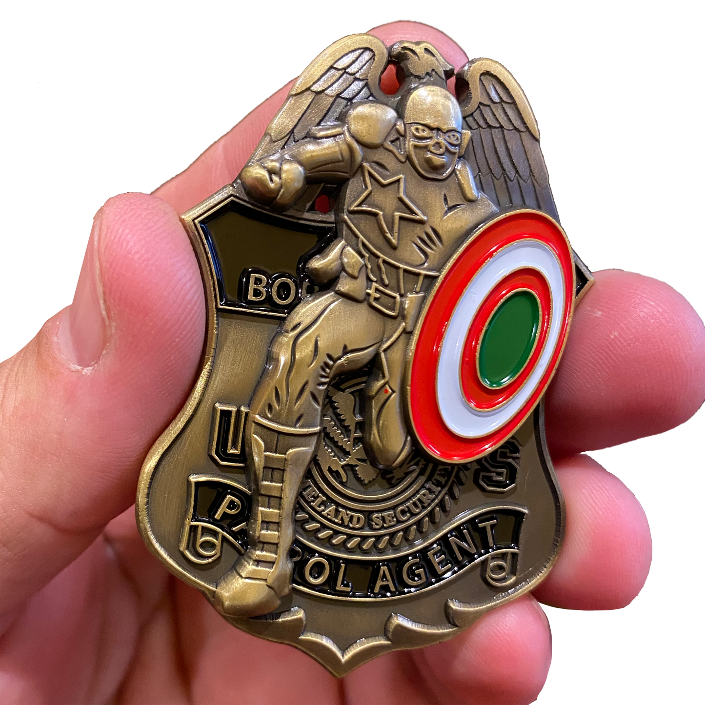 DL7-17 Captain Super Hero inspired Thin Green Line American Flag Challenge Coin CBP Border Patrol Shield
