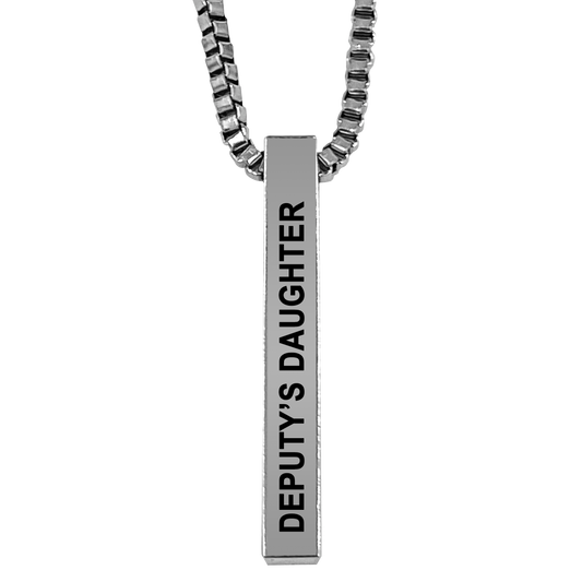 Deputy's Daughter Silver Plated Pillar Bar Pendant Necklace Gift Mother's Day Christmas Holiday Anniversary Police Sheriff Officer First Responder Law Enforcement