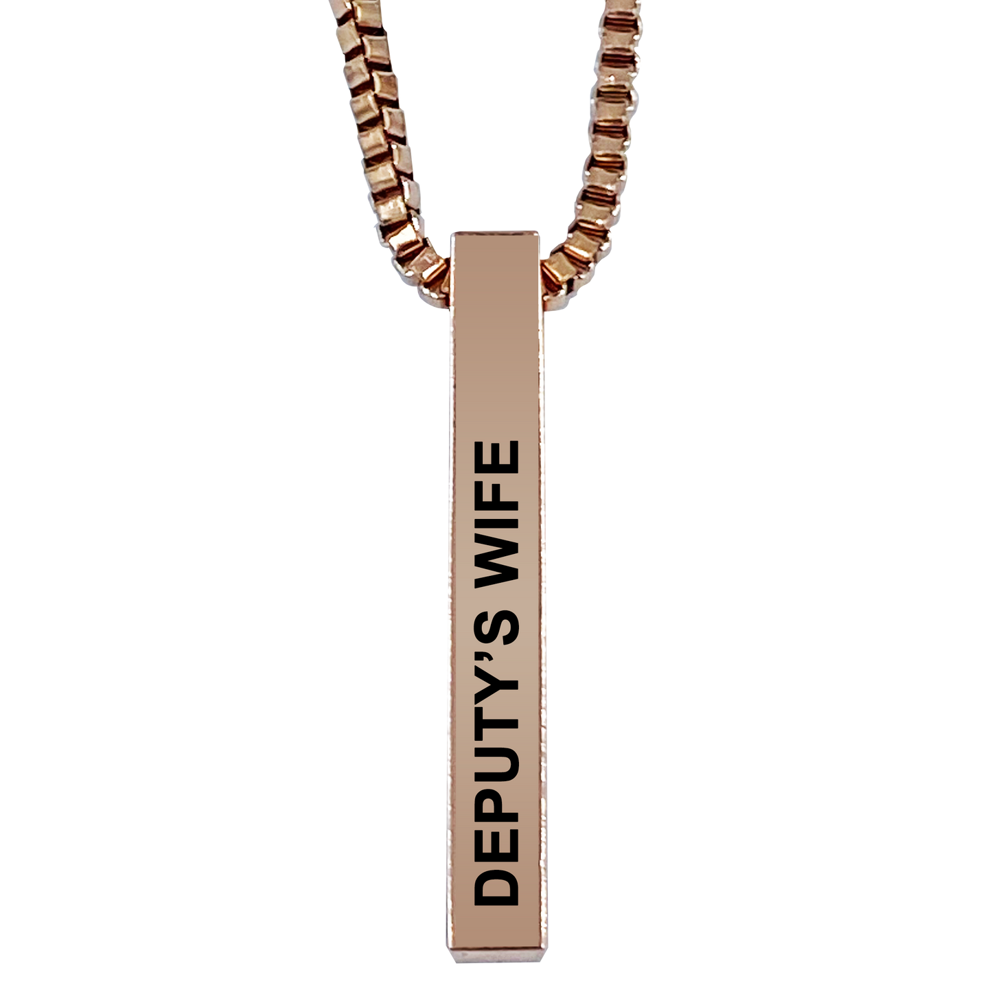 Deputy's Wife Rose Gold Plated Pillar Bar Pendant Necklace Gift Mother's Day Christmas Holiday Anniversary Police Sheriff Officer First Responder Law Enforcement