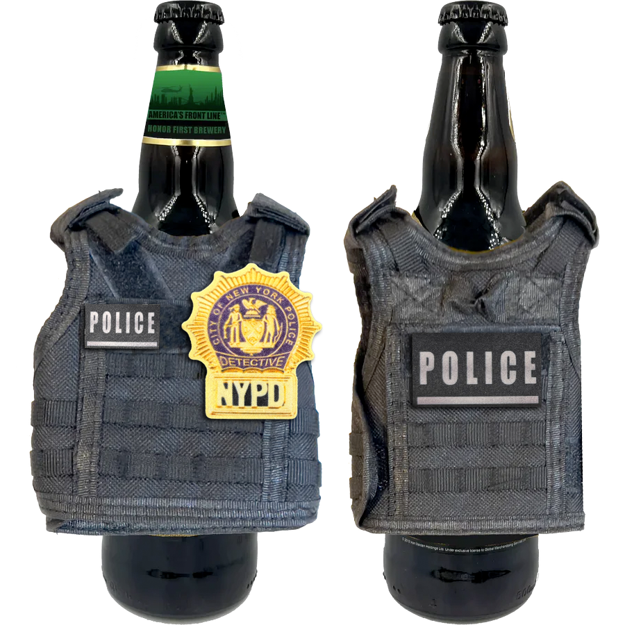 NYPD New York City Police Detective Tactical Beverage Bottle Can Cooler Vest with removable patches perfect gift for Challenge Coin collectors