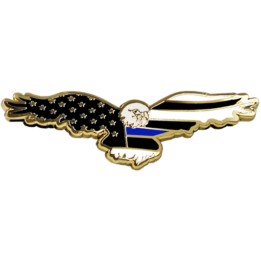 PBX-006-B Bald Eagle Thin Blue Line Police American Flag Cloisonné pin with dual pin posts