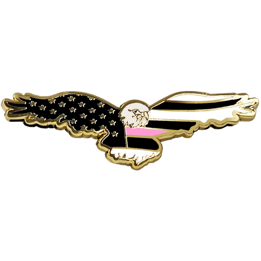 PBX-006-F Bald Eagle Thin Pink Line Breast Cancer Awareness American Flag Cloisonné pin with dual pin posts