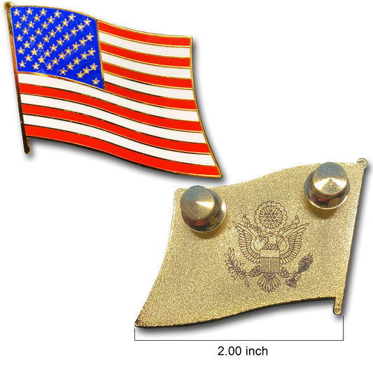 Large cloisonné American Flag Lapel Pin with 2 pin posts and deluxe clasps, U.S. Stars are Stripes, Old Glory US USA Presidential