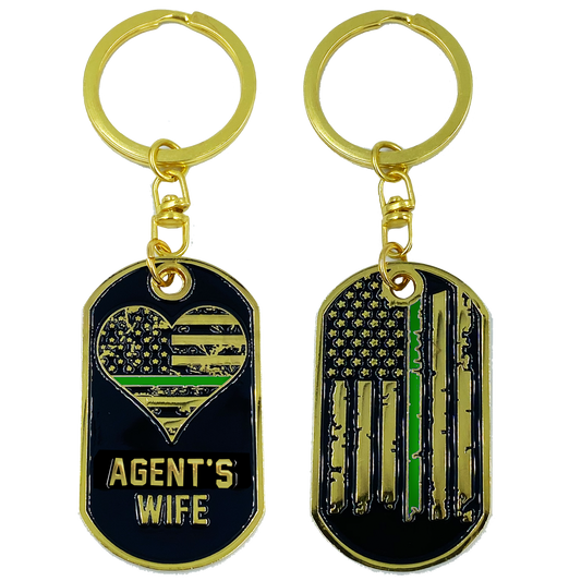 AA-007 Agent's Wife Thin Green Line American Flag Challenge Coin Keychain Border Patrol BP CBP