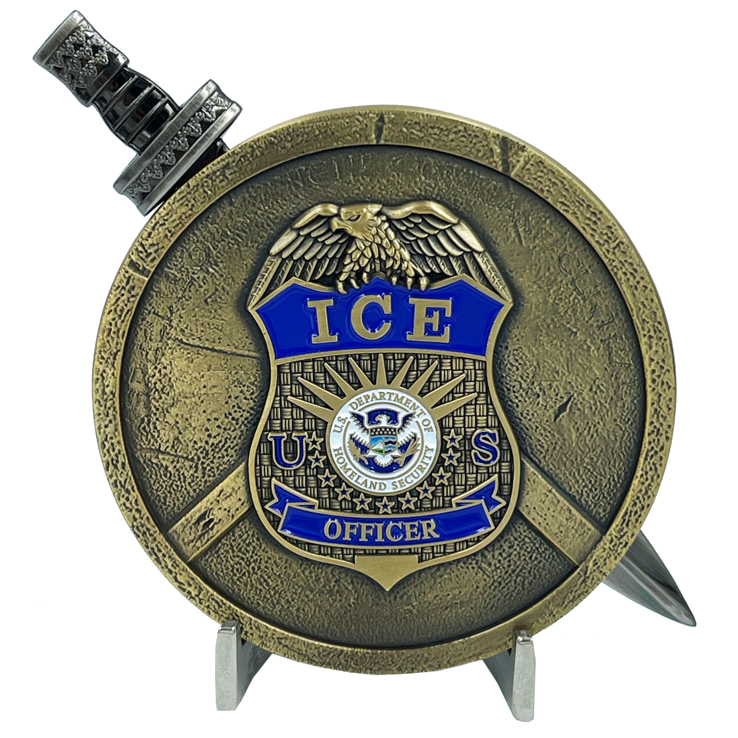EL6-017 ICE Agent ERO Enforcement DRO Detention Removal Shield with removable Sword Challenge Coin Set