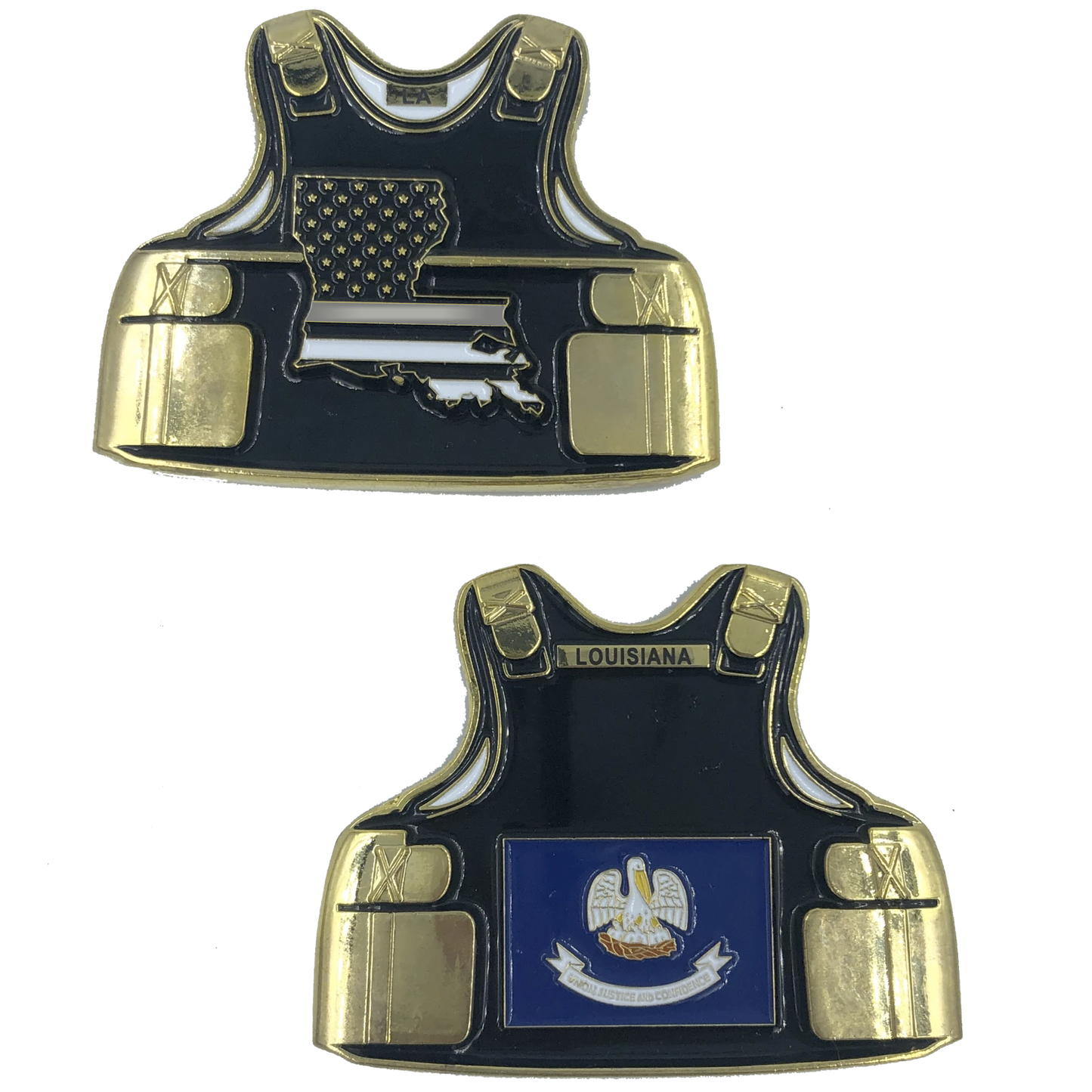 BL9-002 Louisiana CO Correctional Officer Corrections Jail Prison Guard Thin Gray Line Police Body Armor State Flag Challenge Coins