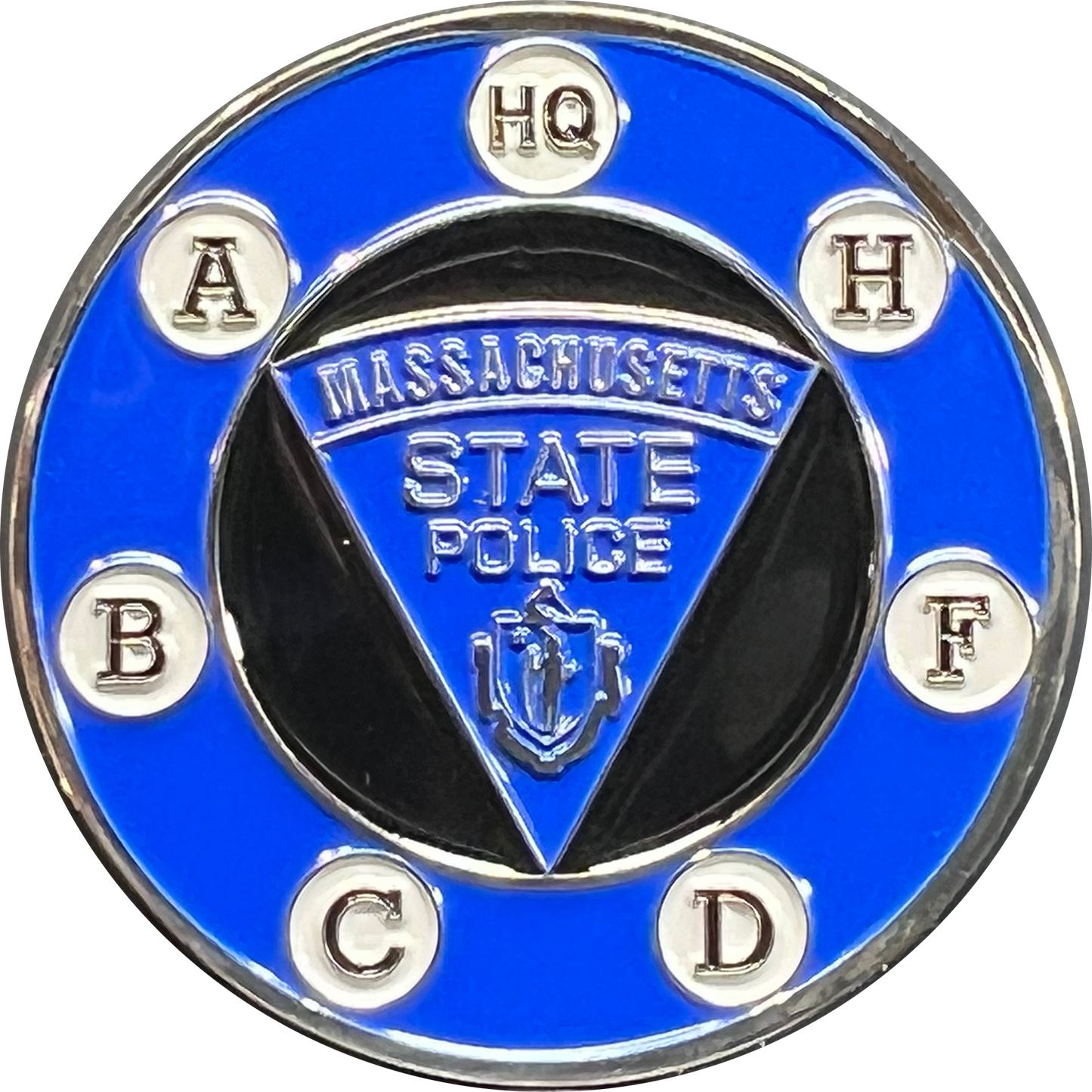 GL4-010 Massachusetts State Police MSP Trooper First in the Nation Challenge Coin Mass Troop A H B C D F HQ