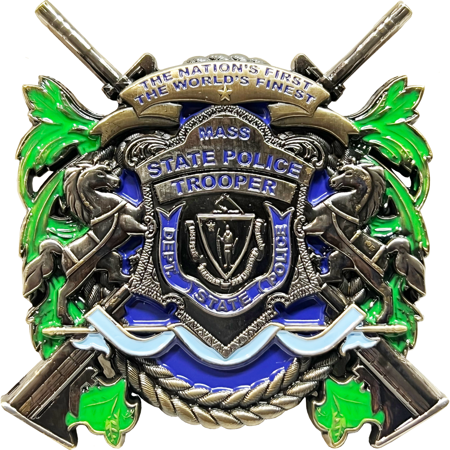 BL15-019 MSP Massachusetts State Police Trooper MASS Challenge Coin bulldog helicopter M4