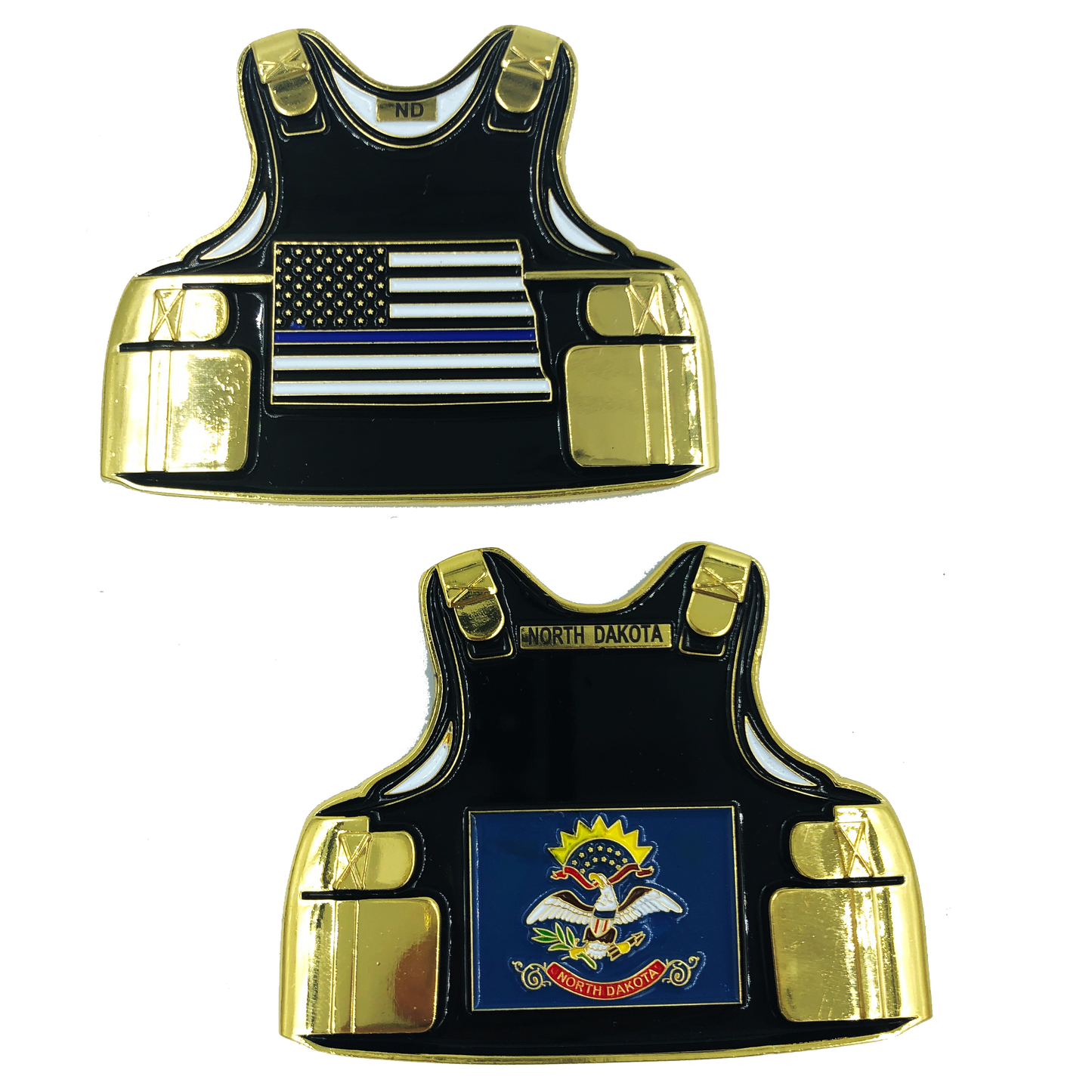 D-021 North Dakota LEO Thin Blue Line Police Body Armor State Flag Challenge Coins