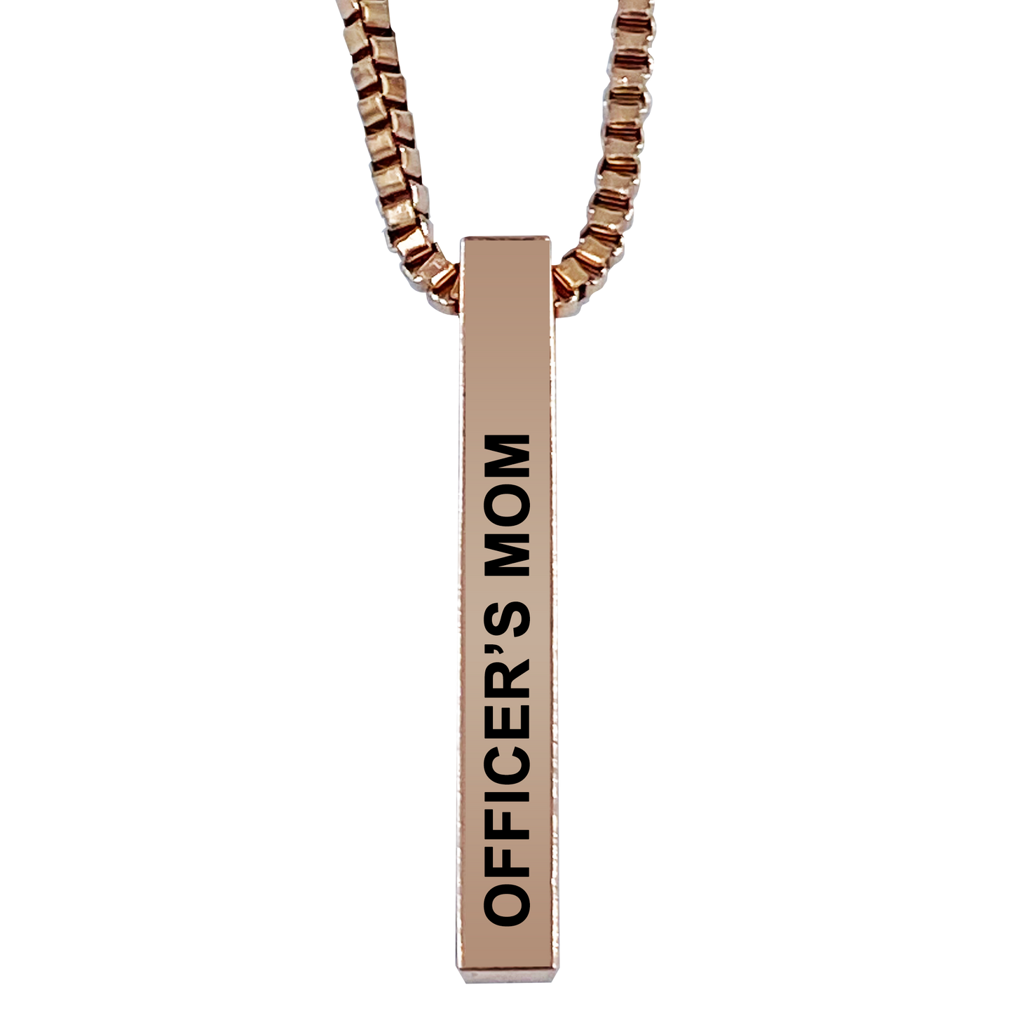 Officer's Mom Rose Gold Plated Pillar Bar Pendant Necklace Gift Mother's Day Christmas Holiday Anniversary Police Sheriff Officer First Responder Law Enforcement