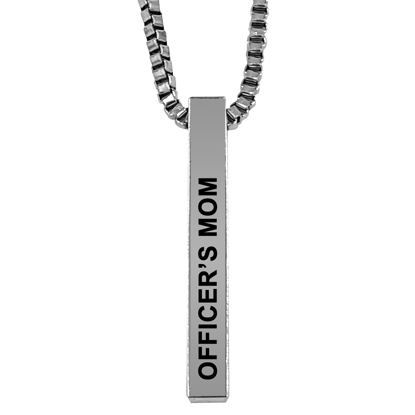 Officer's Mom Silver Plated Pillar Bar Pendant Necklace Gift Mother's Day Christmas Holiday Anniversary Police Officer First Responder Law Enforcement
