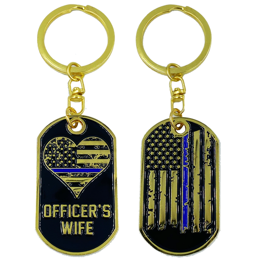 AA-009 Police Officer's Wife Thin Blue Line American Flag Challenge Coin Keychain