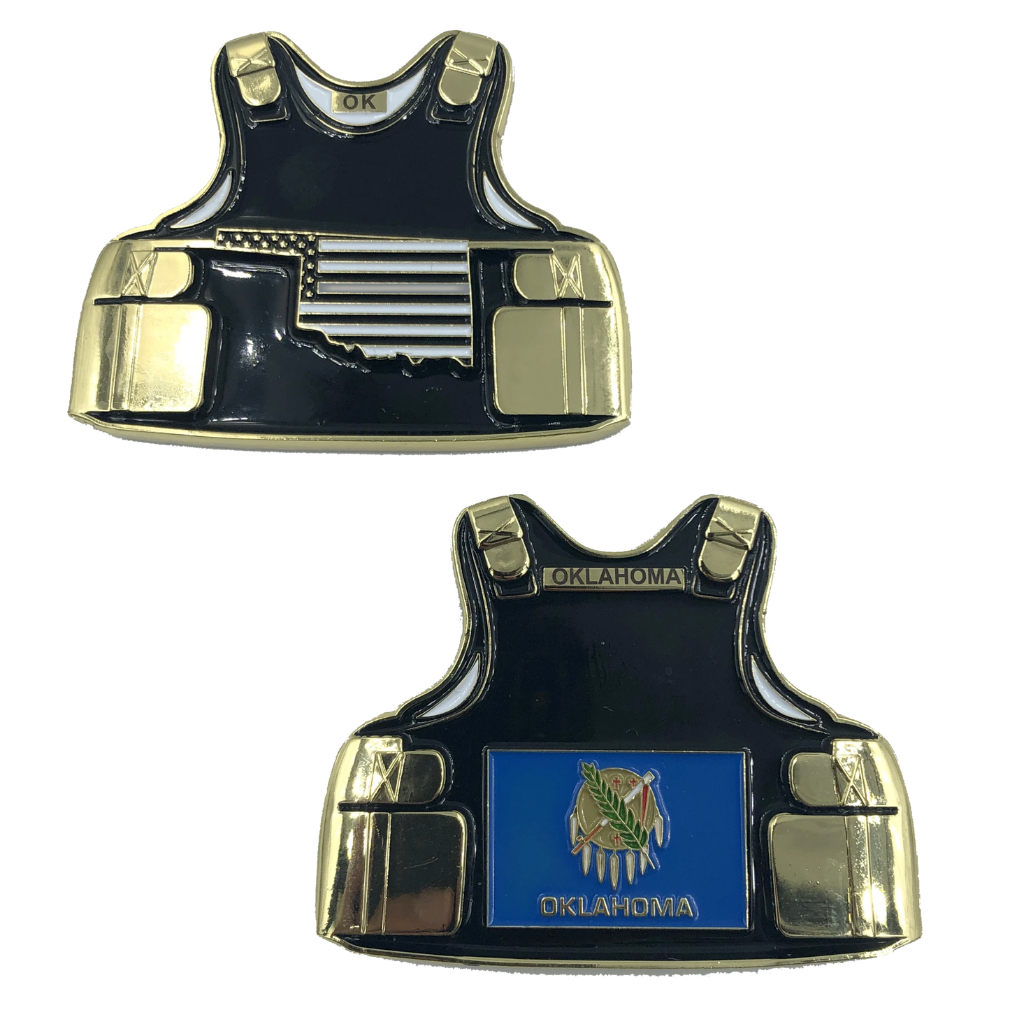BL8-012 Oklahoma CO Correctional Officer Corrections Jail Prison Guard Thin Gray Line Police Body Armor State Flag Challenge Coins
