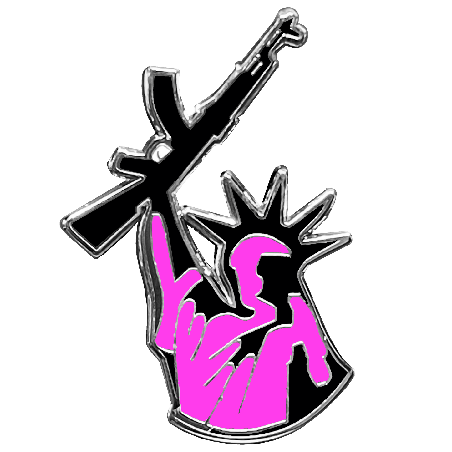 Thin Pink Line Statue of Liberty M4 Cloisonné Pin with dual pin posts Pink Ribbon Breast Cancer Awareness Warrior Survivor Police