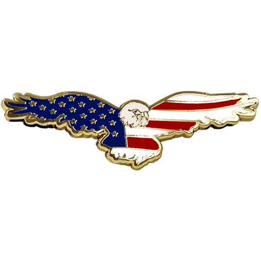 PBX-006-A Bald Eagle American Flag Cloisonné pin with dual pin posts Military Veteran Patriot