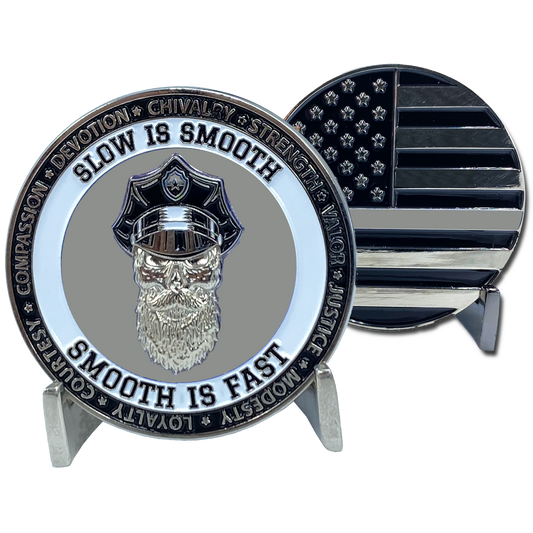 CL7-16 Thin Gray Line Challenge Coin SLOW IS SMOOTH, SMOOTH IS FAST Beard Gang Skull Correctional Officer CO Corrections