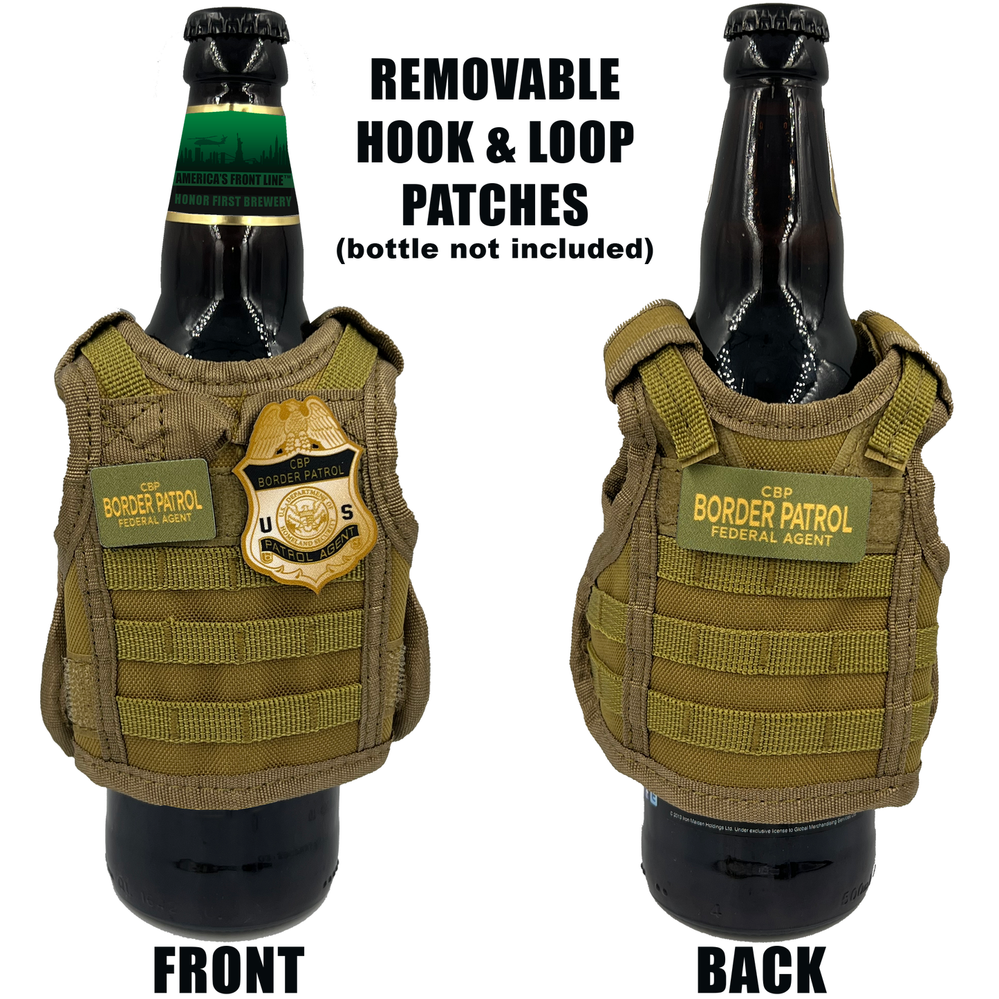 BRB-002-A Border Patrol Agent Tactical Beverage Bottle or Can Cooler Vest CBP BPA with removable patches perfect gift for Challenge Coin collectors