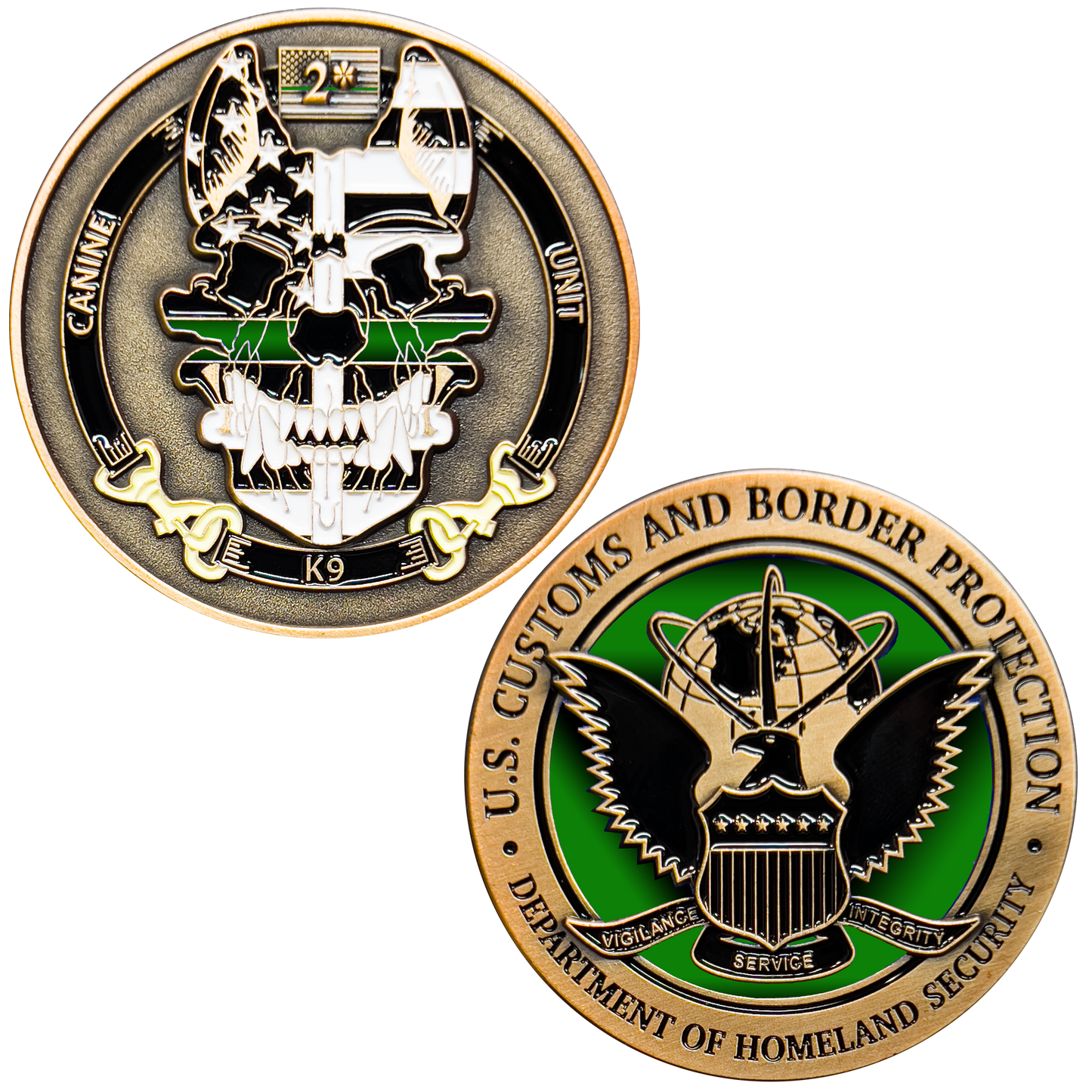 GL11-003 Border Patrol Agent Canine Enforcement K9 Thin Green Line Challenge Coin CBP BPA