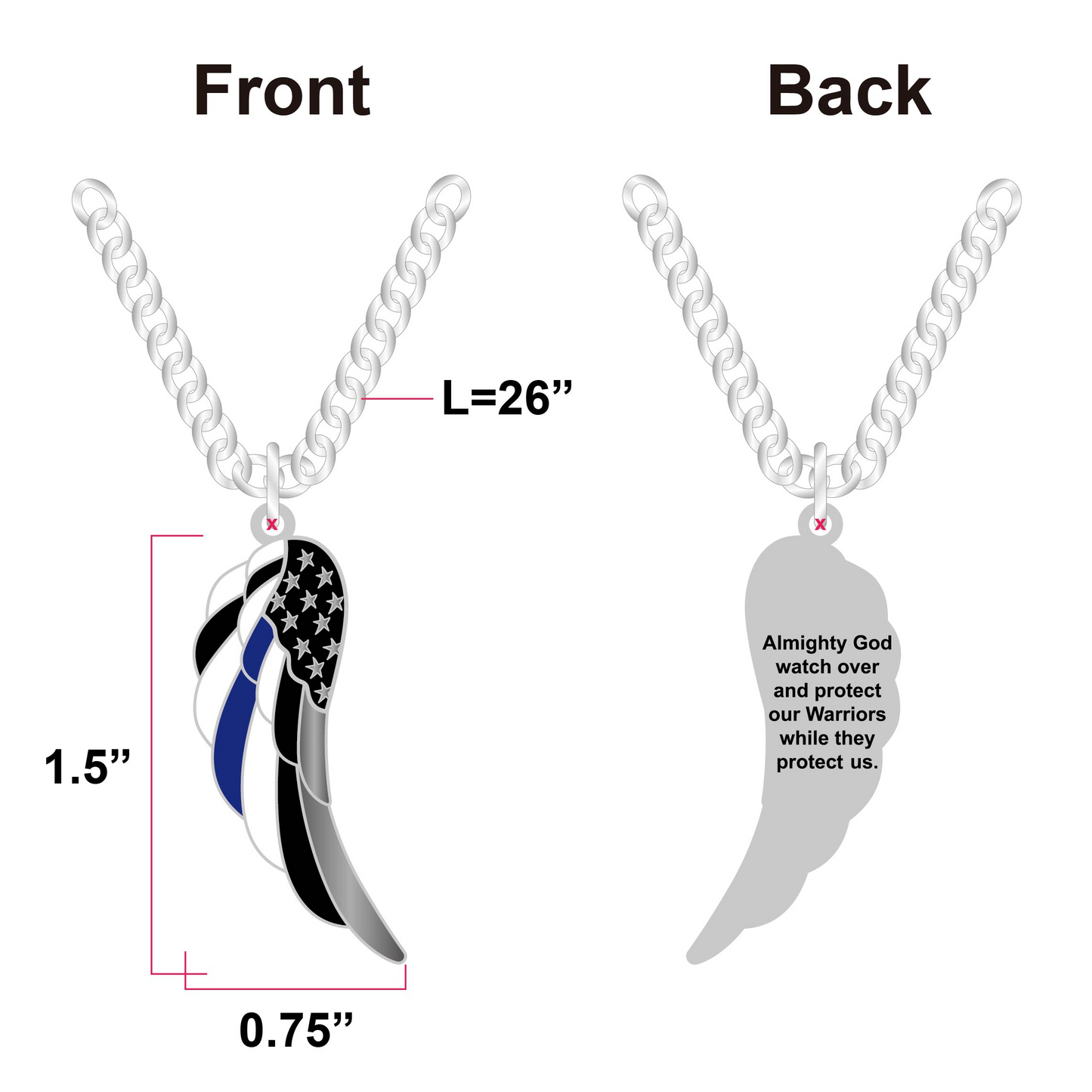 BB-005 Thin Blue Line Eagle's Wing Police Officer's Prayer pendant charm necklace