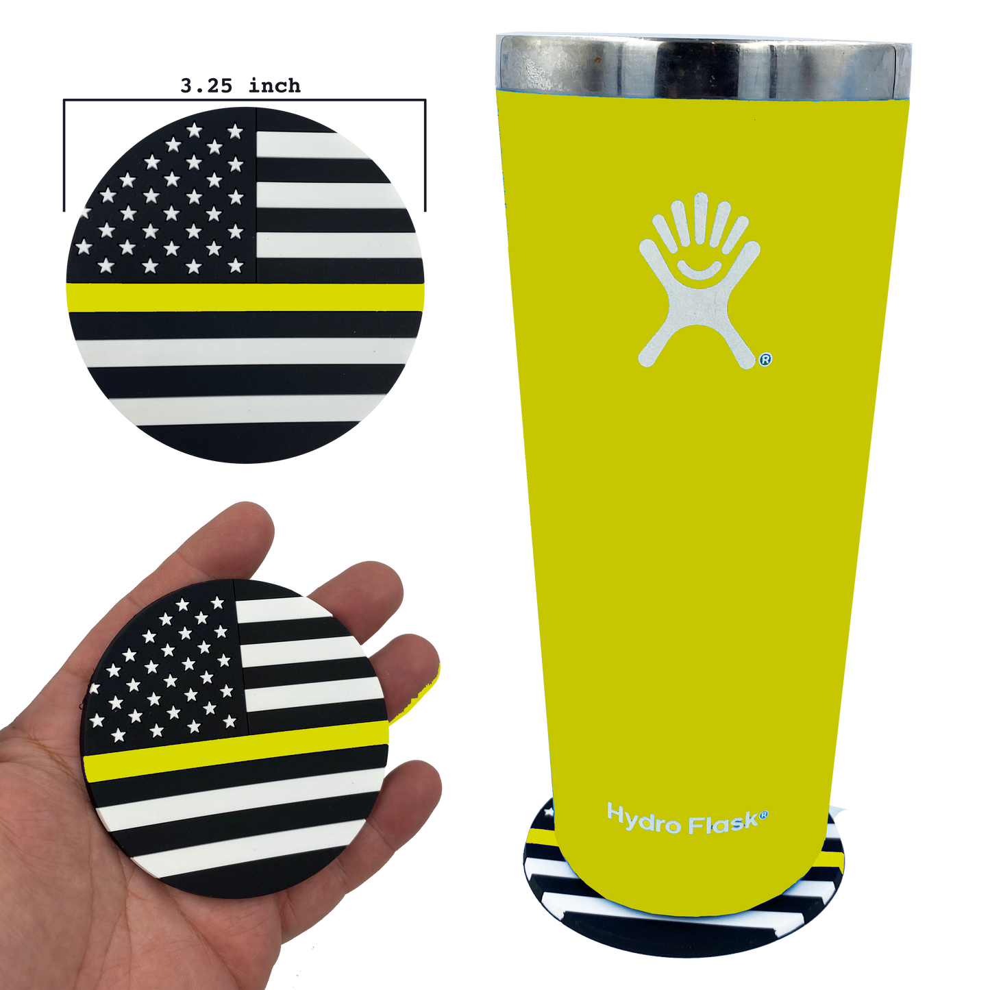DL4-04 Thin Gold Line Dispatcher American Flag Silicone Coaster for drinks yellow 911 Emergency