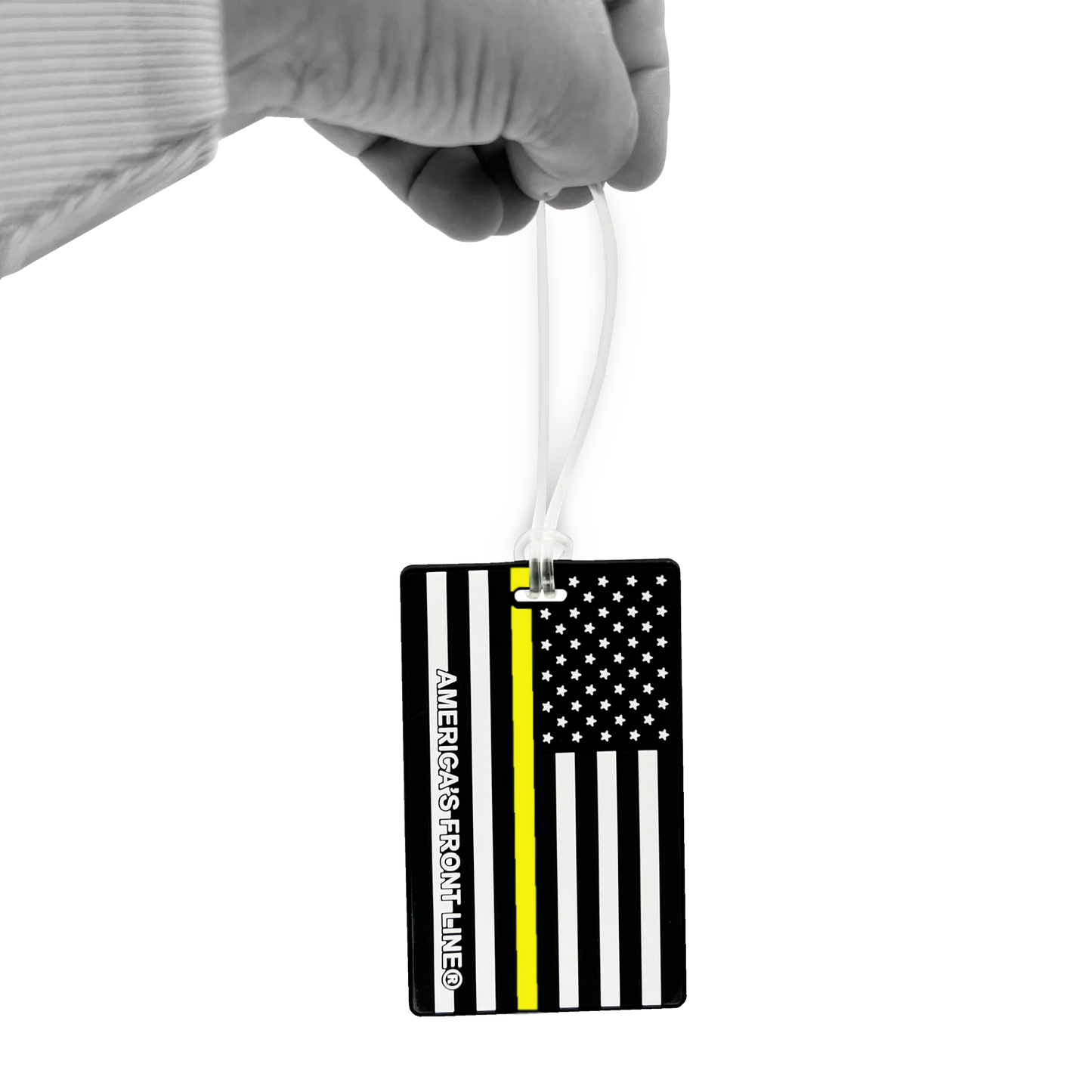 EL9-014A Thin Gold Line American Flag Yellow Luggage ID Tag Police 911 Emergency Dispatcher for suitcase Truck Driver Trucker