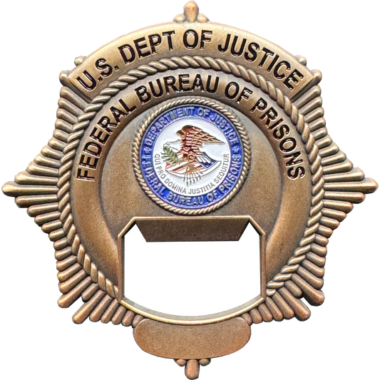 GL4-005 BOP DOJ Bureau of Prisons Thin Gray Line Corrections Challenge Coin Correctional officer Folger Adam Keys Bottle Opener