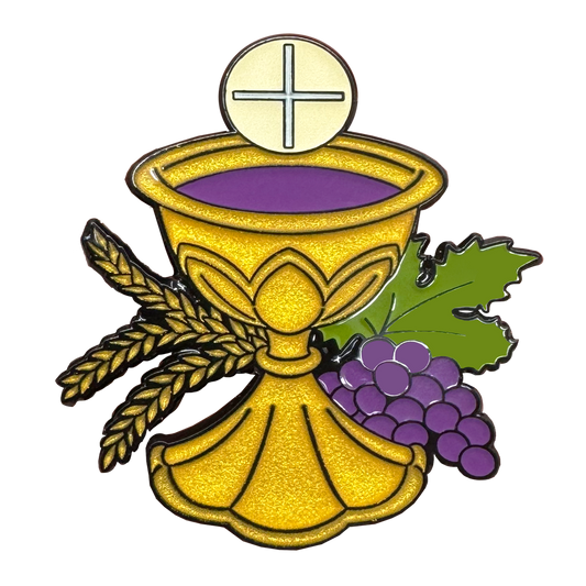 BL12-2 First Holy Communion Cloisonné Enamel Glitter Pin with gift packaging Chalice Grapes