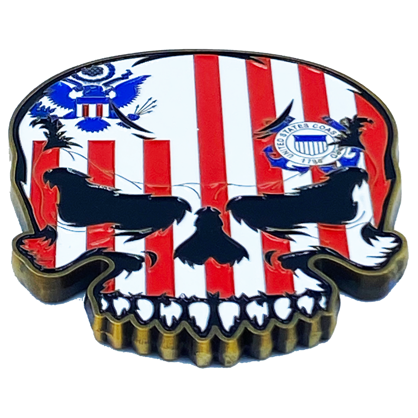 CL-GG  US Coast Guard Flag 3M adhesive Coastie Skull Challenge Coin for vehicle boat car truck safe locker award USCG