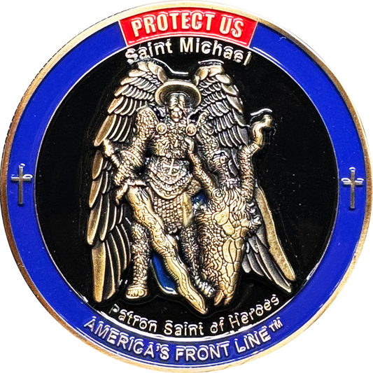 BL3-022 Hero's Courage Prayer Police Military Saint Michael Challenge Coin Thin Blue Line Thin Green Line