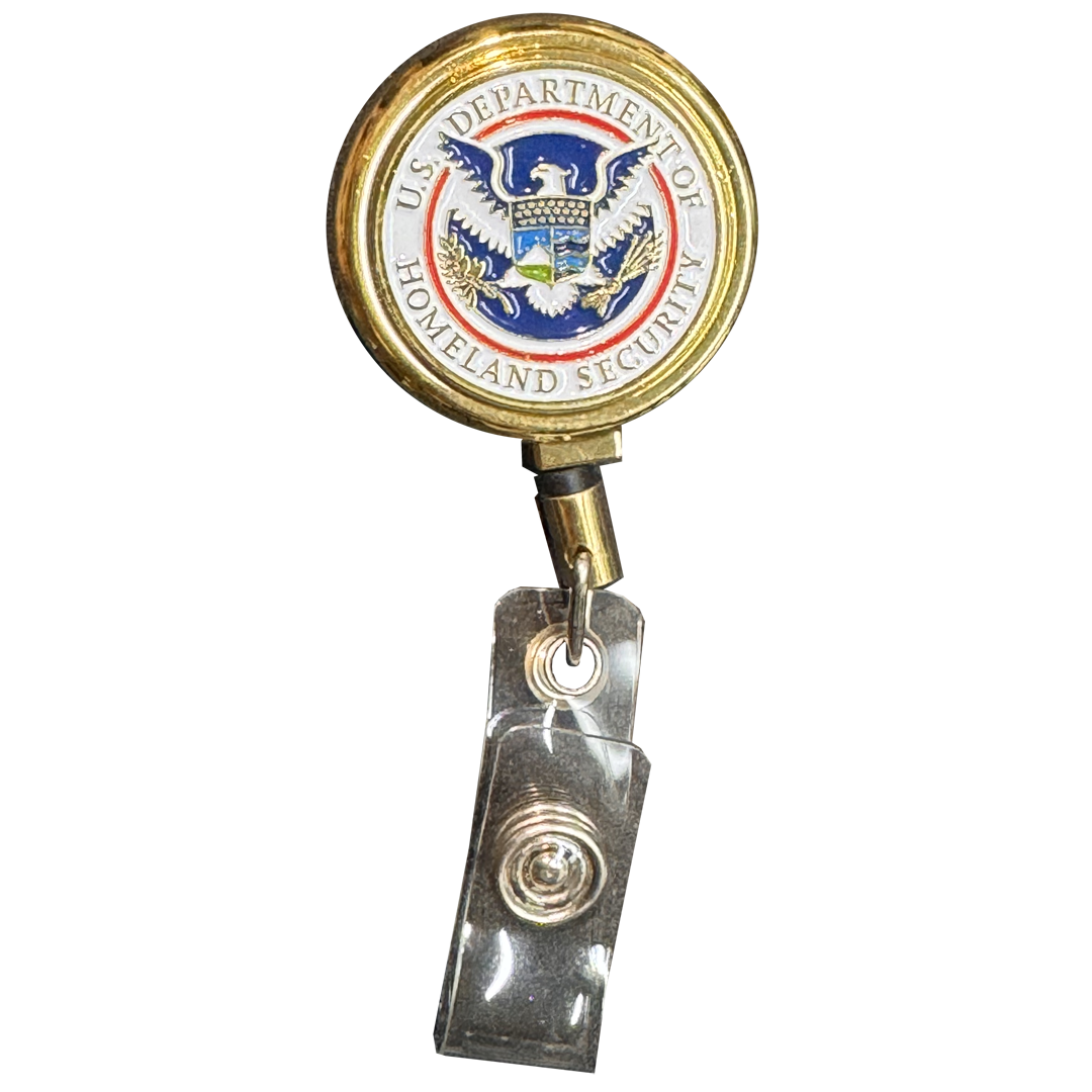 BL18-007 Homeland Security Metal ID Reel retractable Card Holder CBP Border Patrol HSI Secret Service FEMA