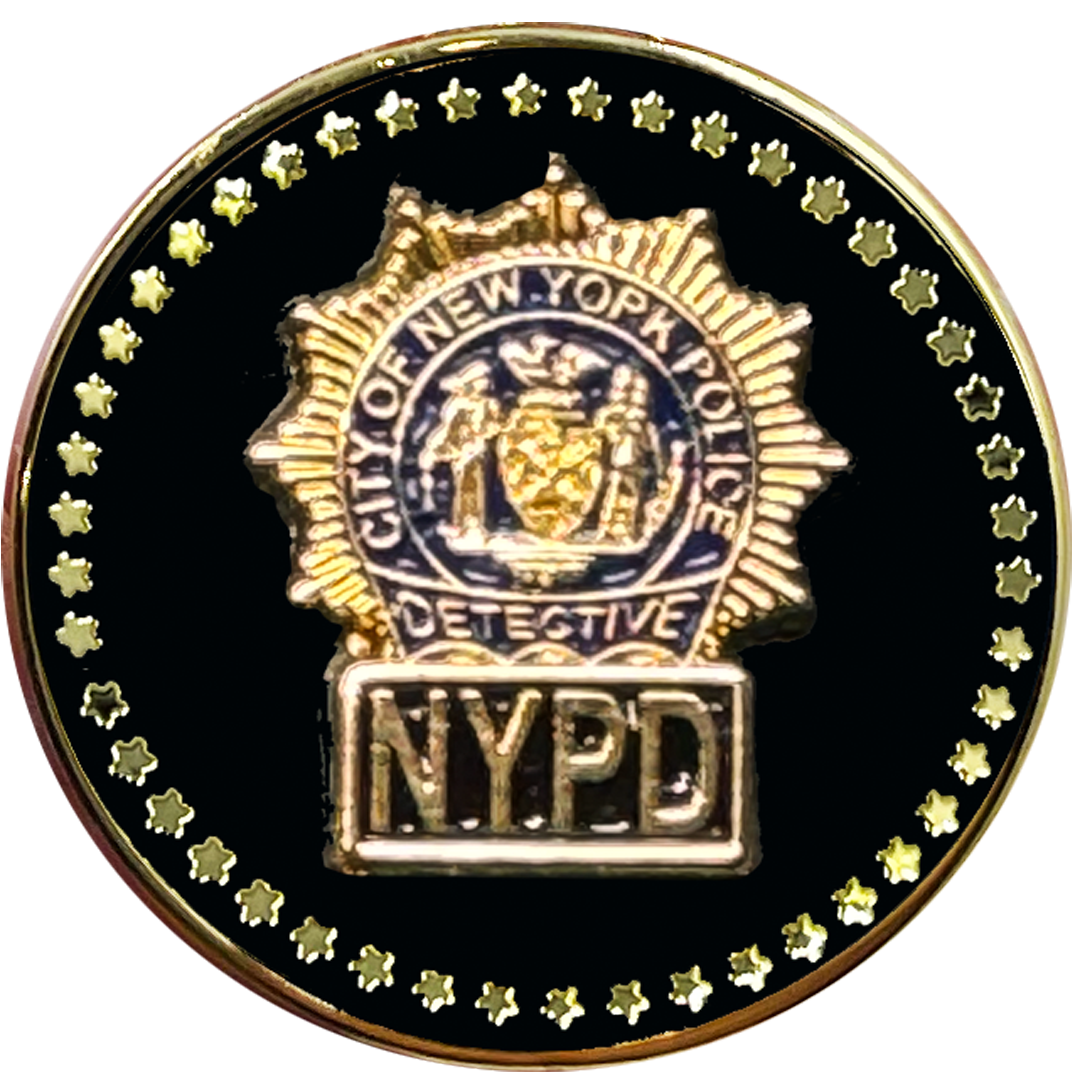 PBX-012-A NYPD Detective Lapel Pin with dual pin posts and deluxe locking clasps