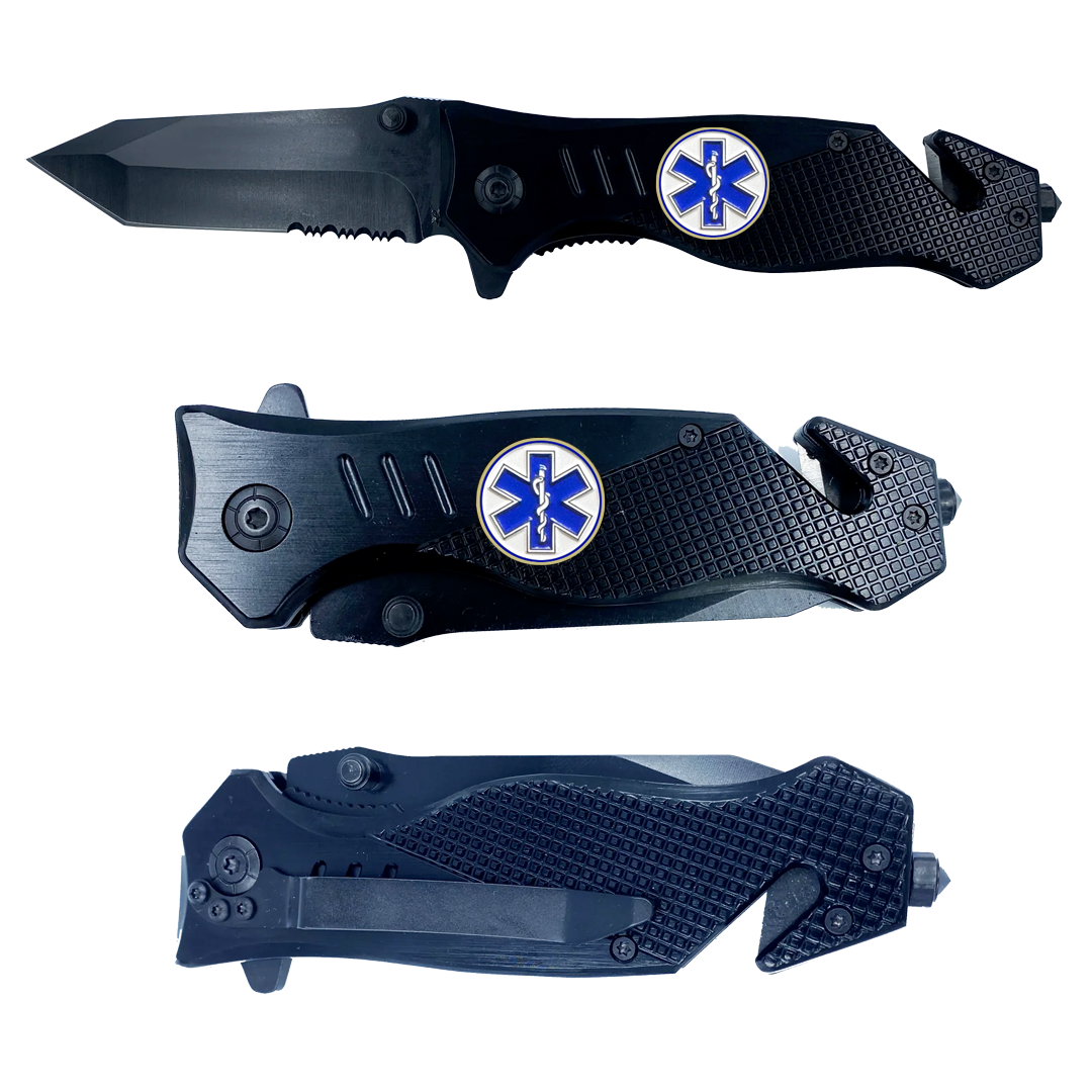 EMT EMS Paramedic Knife 3-in-1 Military Tactical Rescue knife tool with Seatbelt Cutter Steel Serrated Blade Glass Breaker