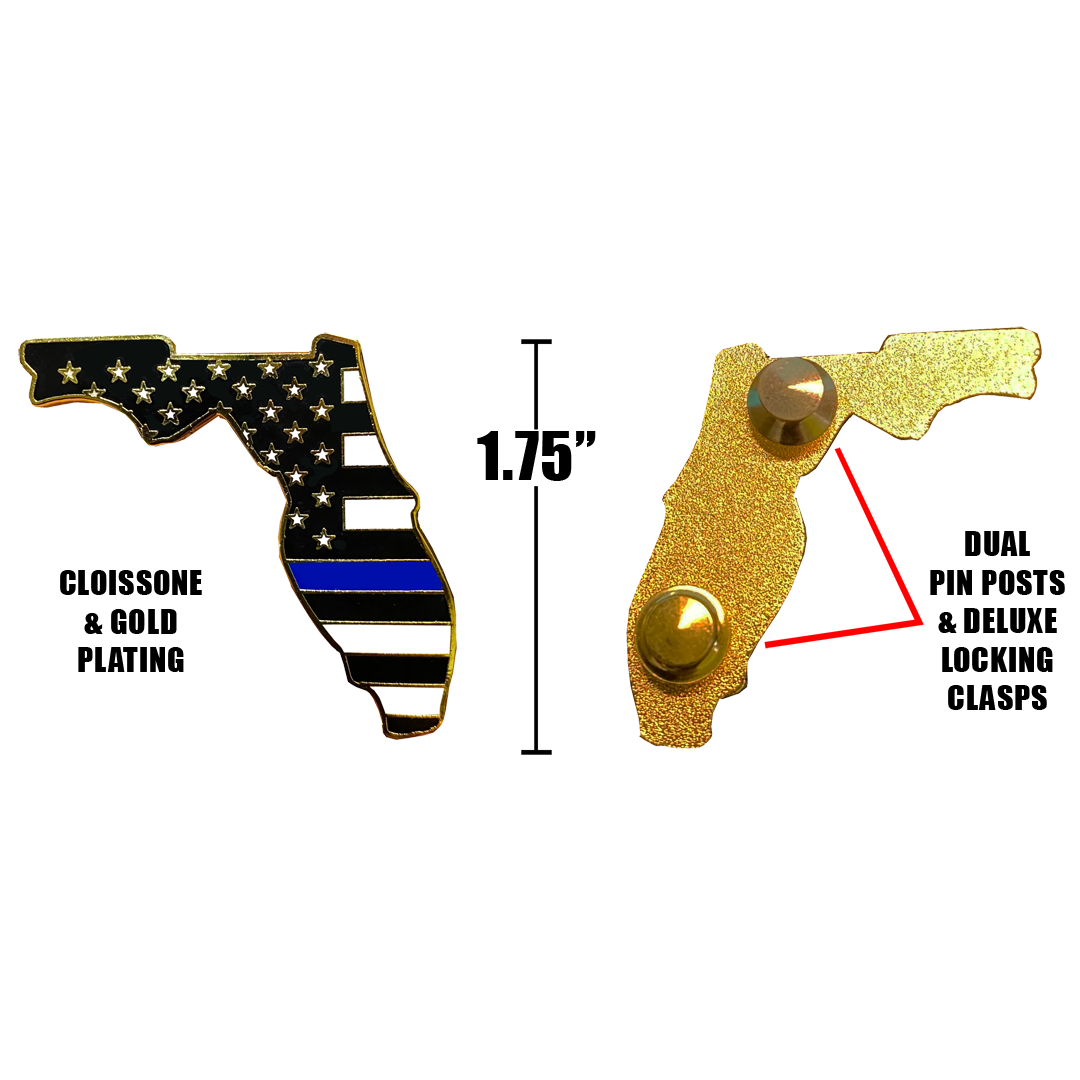 HH-021 Florida Thin Blue Line Police Pin with 2 pin posts and deluxe clasps