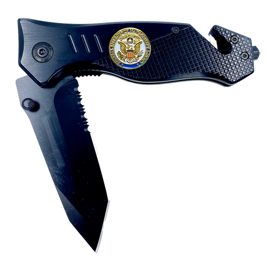 FEMA Federal Emergency Management Agency collectible 3-in-1 Police Tactical Rescue tool with Seatbelt Cutter, Steel Serrated Blade, Glass Breaker