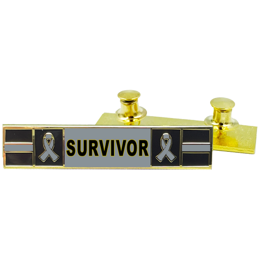 PBX-012-B Thin Gray Line Ribbon Brain Cancer Survivor commendation bar pin Police Style Ewing Sarcoma Awareness Month