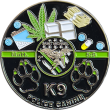 BL6-007 Border Patrol K9 Challenge Coin Canine Unit Saint Michael Thin Green Line Prayer Paw Prints
