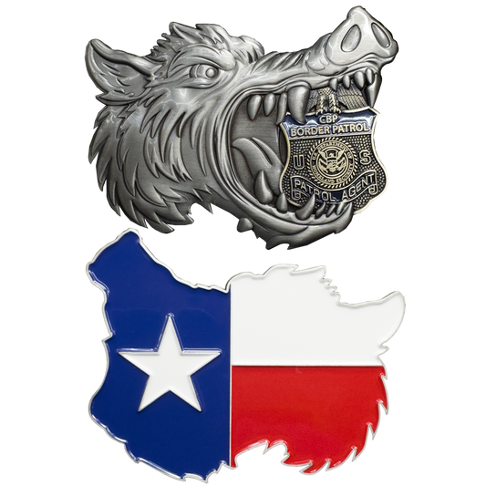 BL13-16 Texas Border Patrol Agent Hog Wild Boar Challenge Coin Alligator Alcatraz style