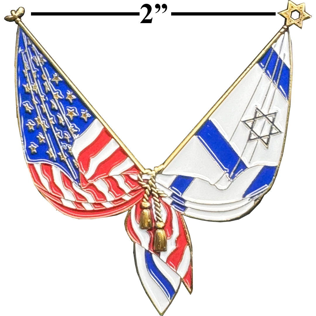 EL4-014 Israel and American Flag Israeli Jewish support Pin 2 inch with dual pin posts