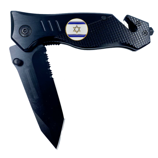 Israeli Defense Forces IDF Israel Flag 3-in-1 Military Tactical Rescue tool with Seatbelt Cutter, Steel Serrated Blade, Glass Breaker