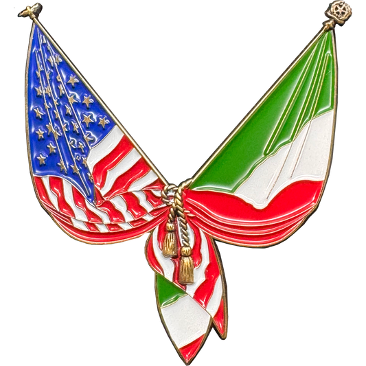 EL14-003 Italian American Italy Flag American Flag Italia support Pin 2 inch with dual pin posts