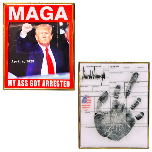 GL12-005 President Donald J. Trump MAGA Arrest Fingerprint Card Challenge Coin